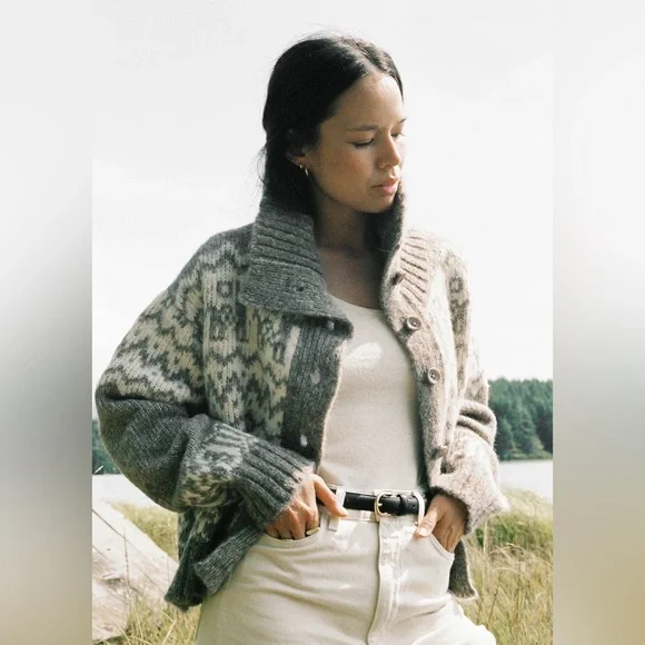 TRADE Ozma of California Cabin Cardi, Eco-Cloud Alpaca Cotton, Shrub - Picture 5 of 15